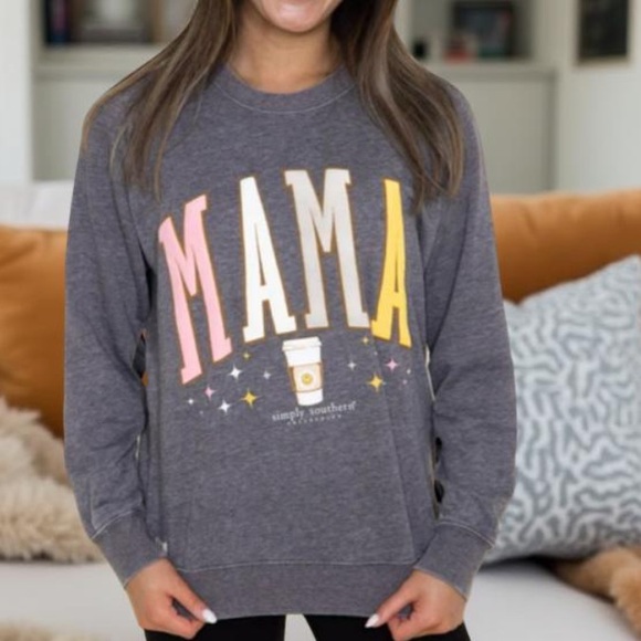 Simply Southern Mama Sweatshirt (Mama needs coffee 😂)  Grey sweatshirt XL NWT - Picture 8 of 10